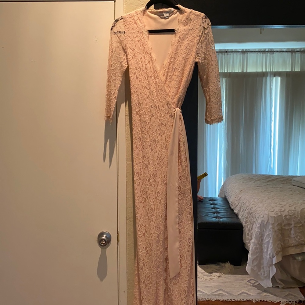 Diane Von Furstenberg Blush Lace Maxi Wrap Dress
